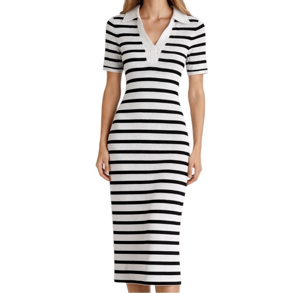 House of Harlow 1960 Black White Stripe Knit Midi Dress XS - Picture 12 of 12